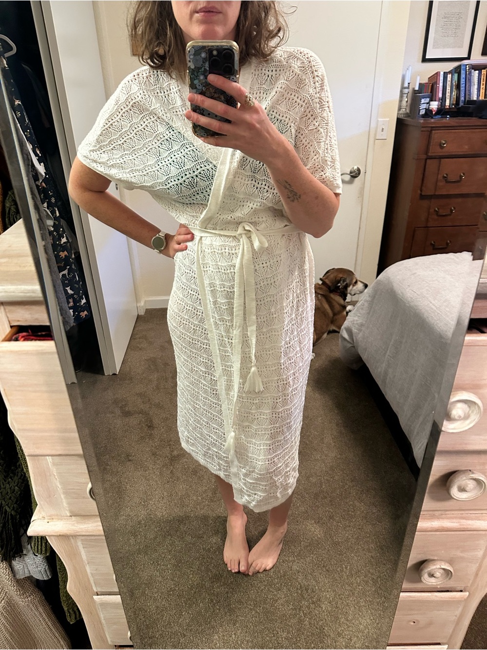 torrid White Crochet Kimono Robe with Tie